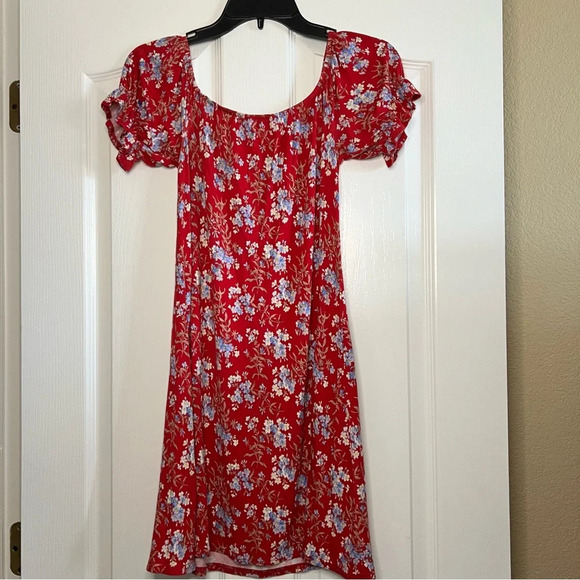 American Eagle Womens Red Floral Mini Sun Dress Size Medium - Picture 2 of 5